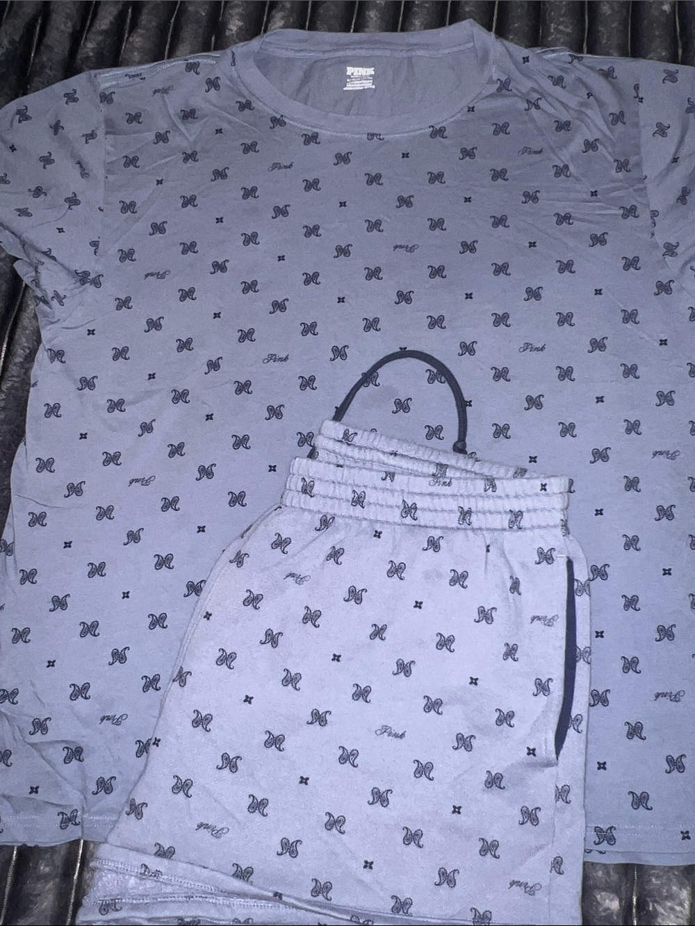 PINK light blue Logo-Print Tee & Shorts Set